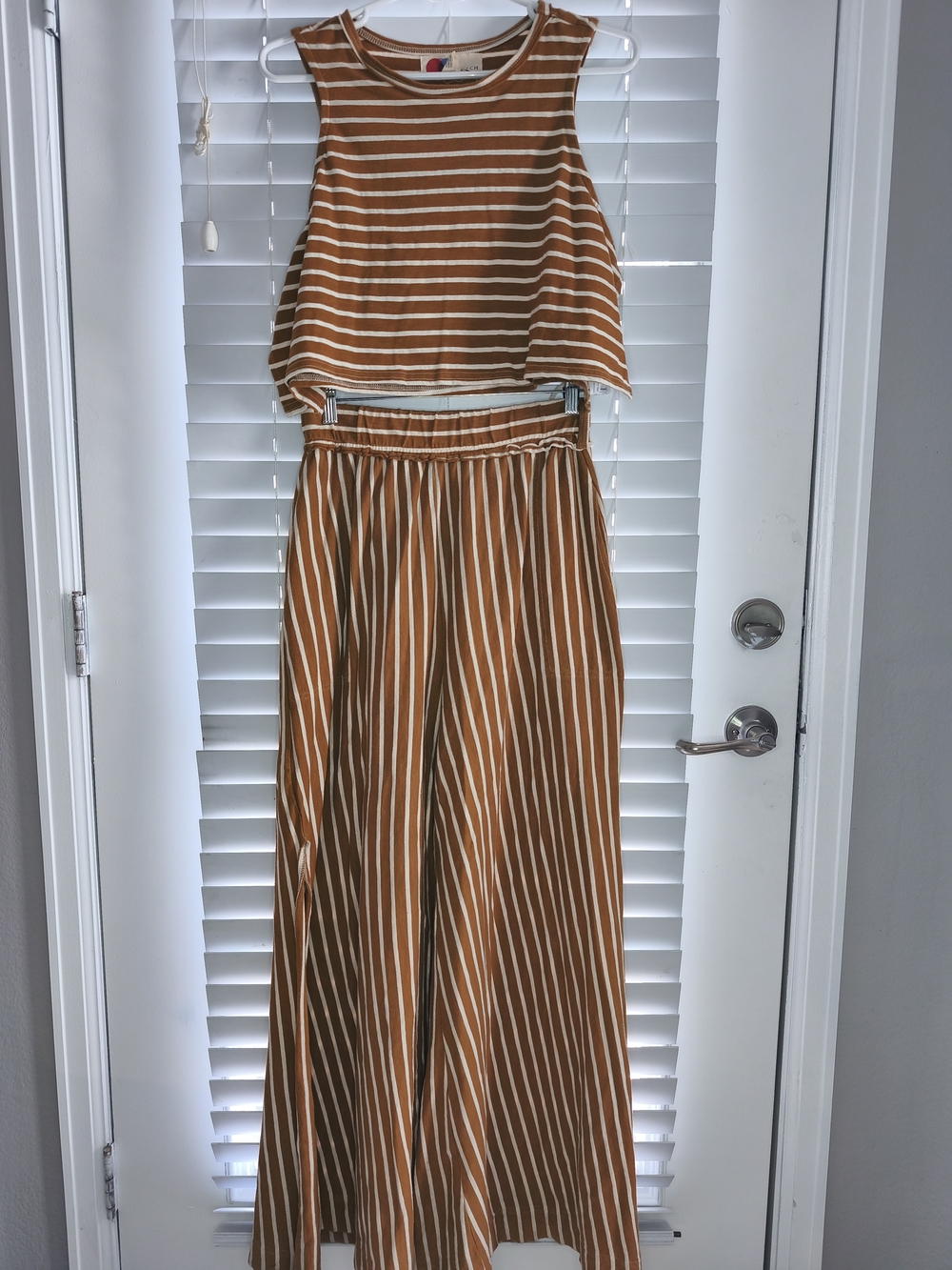Free People Beach Sunnydaze Striped Pants & Crop Top Co-Ord Set Brown Small S - Picture 2 of 13